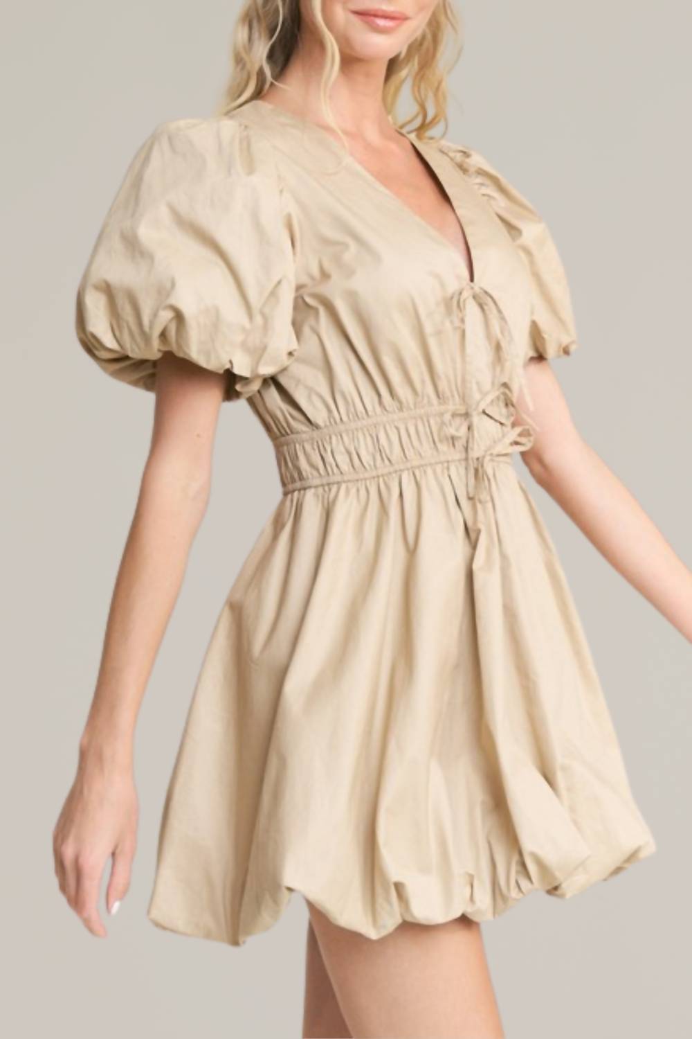 In The Beginning - bubble hem tie front mini dress