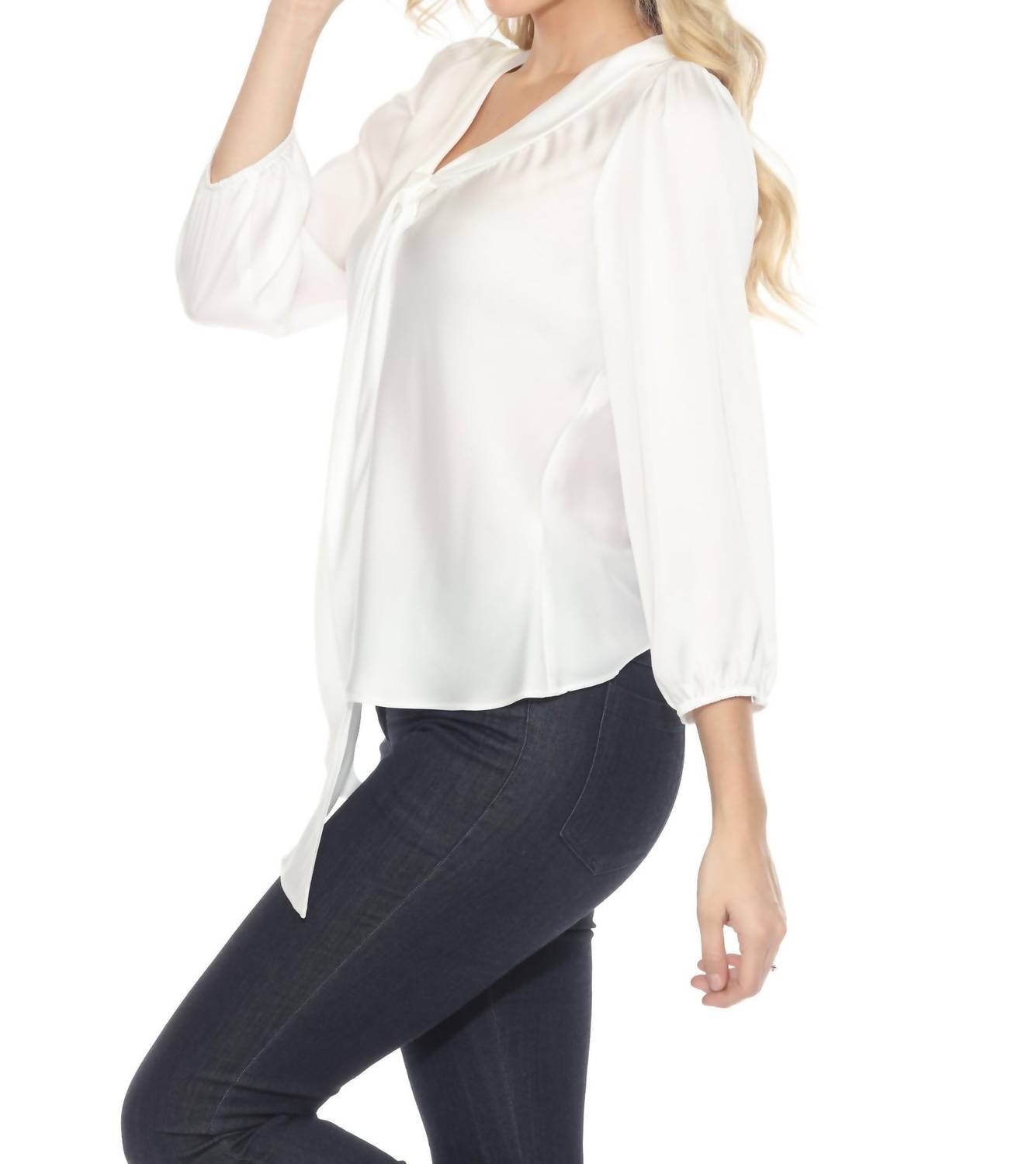 Joseph Ribkoff - Pussy Bow Puff Sleeve Satin Top