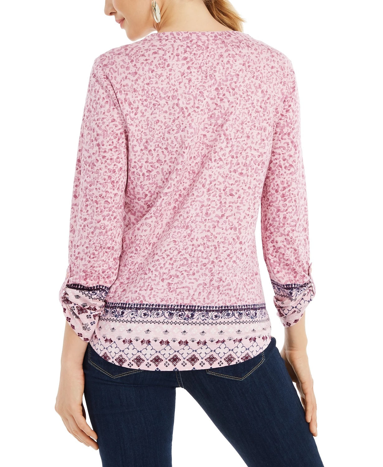 Blusa feminina estampada com mangas bufantes e decote aberto, estilo &amp; co, rosa, tamanho pequeno