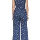 Avec Les Filles - Floral Cap Sleeve Corset Wide Leg Denim Jumpsuit