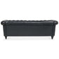 84.65" Black PU Rolled Arm Chesterfield Three Seater Sofa