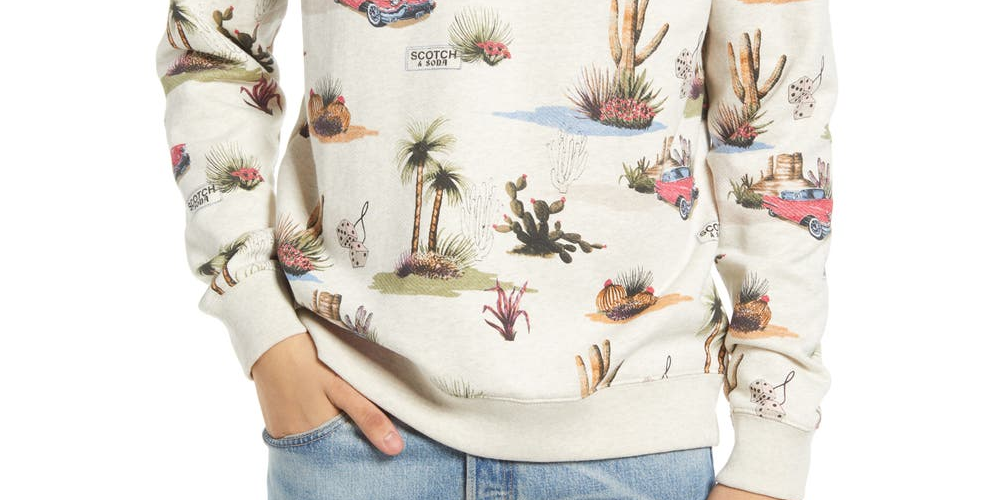 Moletom masculino de algodão com estampa completa Scotch &amp; Soda, cinza, tamanho extragrande