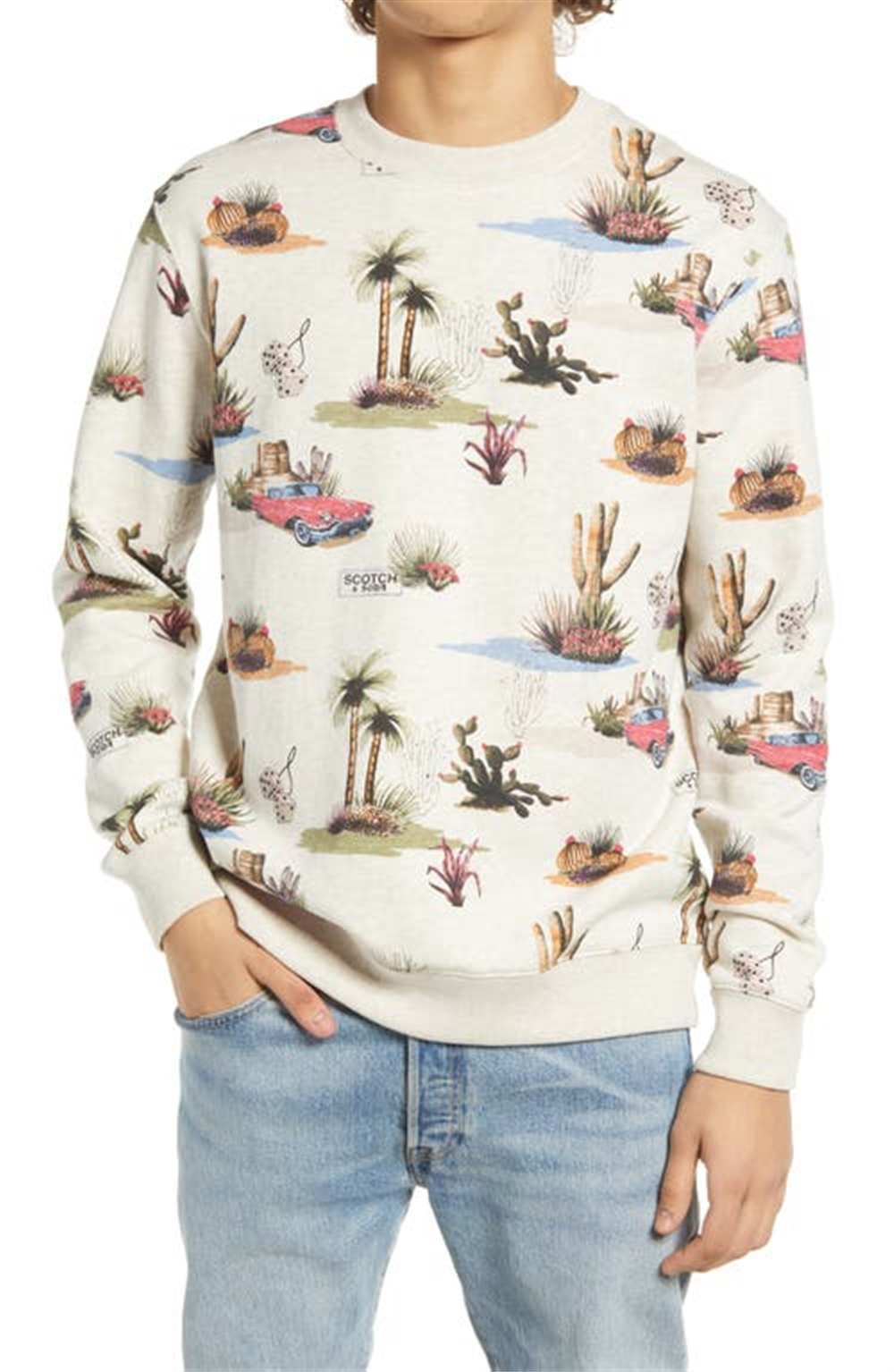 Moletom masculino de algodão com estampa completa Scotch &amp; Soda, cinza, tamanho extragrande