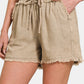 Shorts Zenana de linho lavado com bainha desfiada e cordão