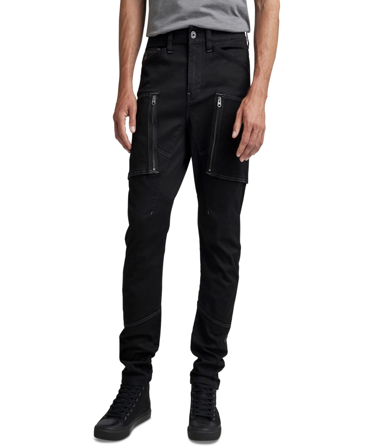 Calça cargo masculina skinny fit com bolsos e zíper 3D da G-Star Raw, preta, tamanho 30x30