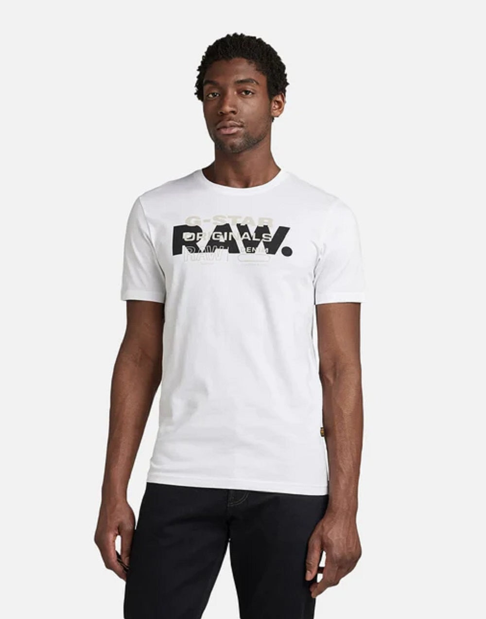 Camiseta masculina G-Star Raw Slim Fit de algodão orgânico com logotipo gráfico, branca, tamanho médio