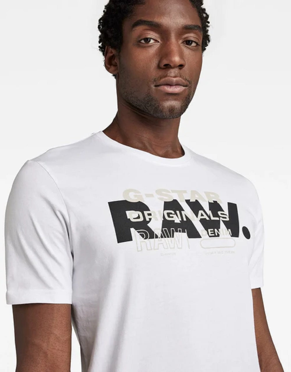 Camiseta masculina G-Star Raw Slim Fit de algodão orgânico com logotipo gráfico, branca, tamanho médio