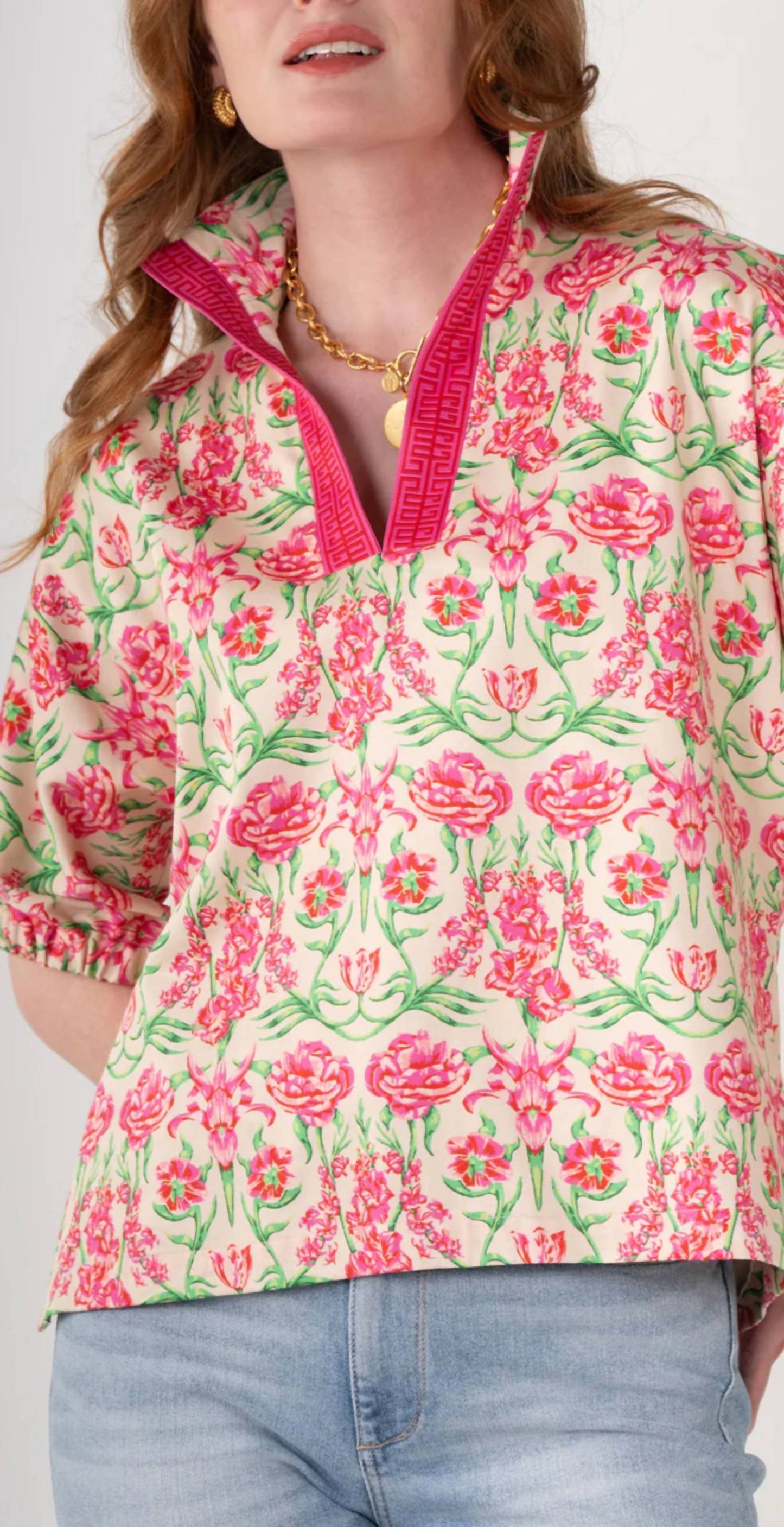 Emily Mccarthy - Floral Garden Cheetah Poppy Top