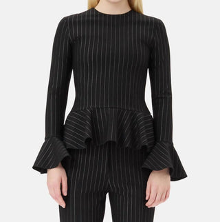 Ganni - Blusa Peplum de Jersey Listrada Compacta