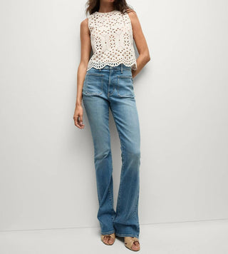 Veronica Beard - Beverly Patch - Calça Skinny com Bolso - Calça Jeans Flare