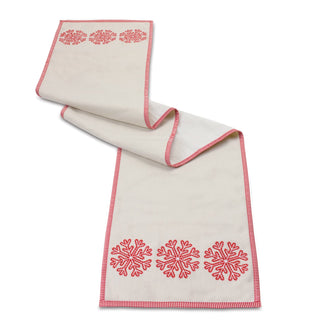 Embroidered Snowflake Table Runner 72"L, Cream; Red