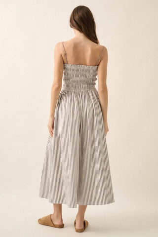 Promesa - Vestido midi listrado com franzido