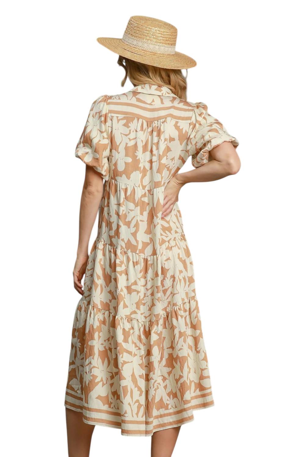 Umgee - Botanical Print A-line Tiered Dress