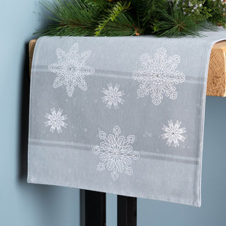 Embroidered Snowflake Table Runner 72"L, Blue; White