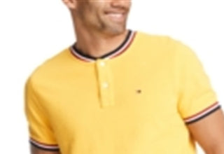 Camisa polo Tommy Hilfiger Eaton Custom Fit sem gola, tamanho P, amarela