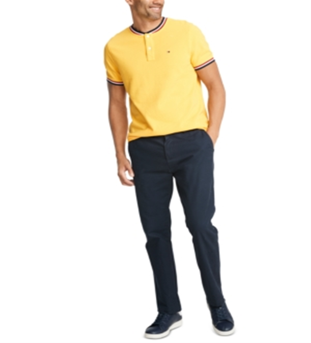 Camisa polo Tommy Hilfiger Eaton Custom Fit sem gola, tamanho P, amarela