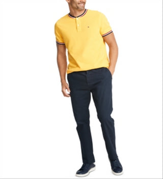 Camisa polo Tommy Hilfiger Eaton Custom Fit sem gola, tamanho P, amarela