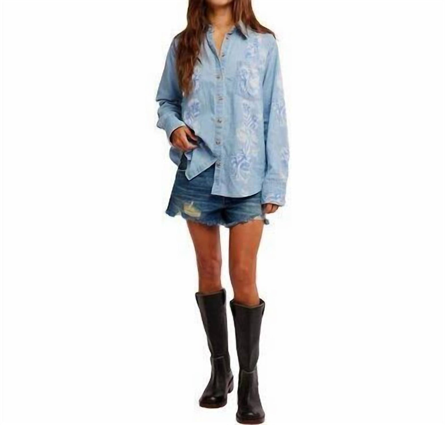 Free People - Airbrushed Blossom Denim Shirt