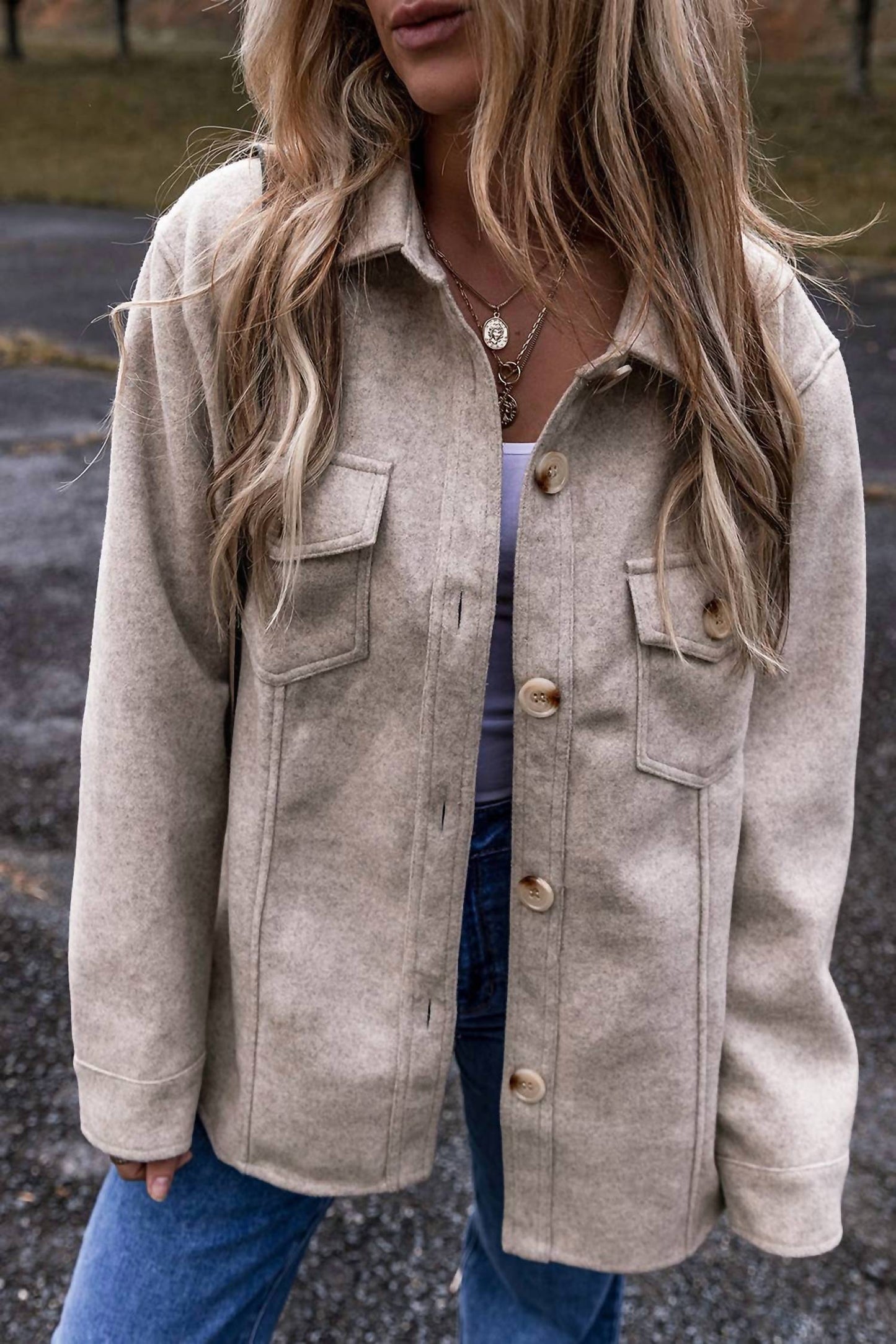 1 The Woman - Turn Down Collar Shacket