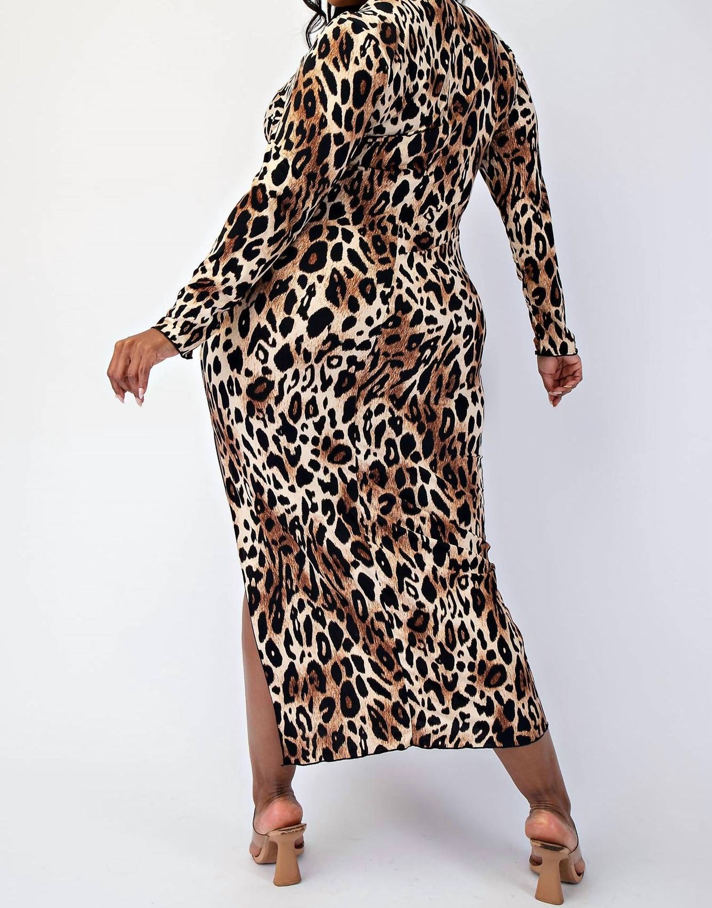 The Curve La - Plus Size Long Sleeve Midi Dress With Side Slit