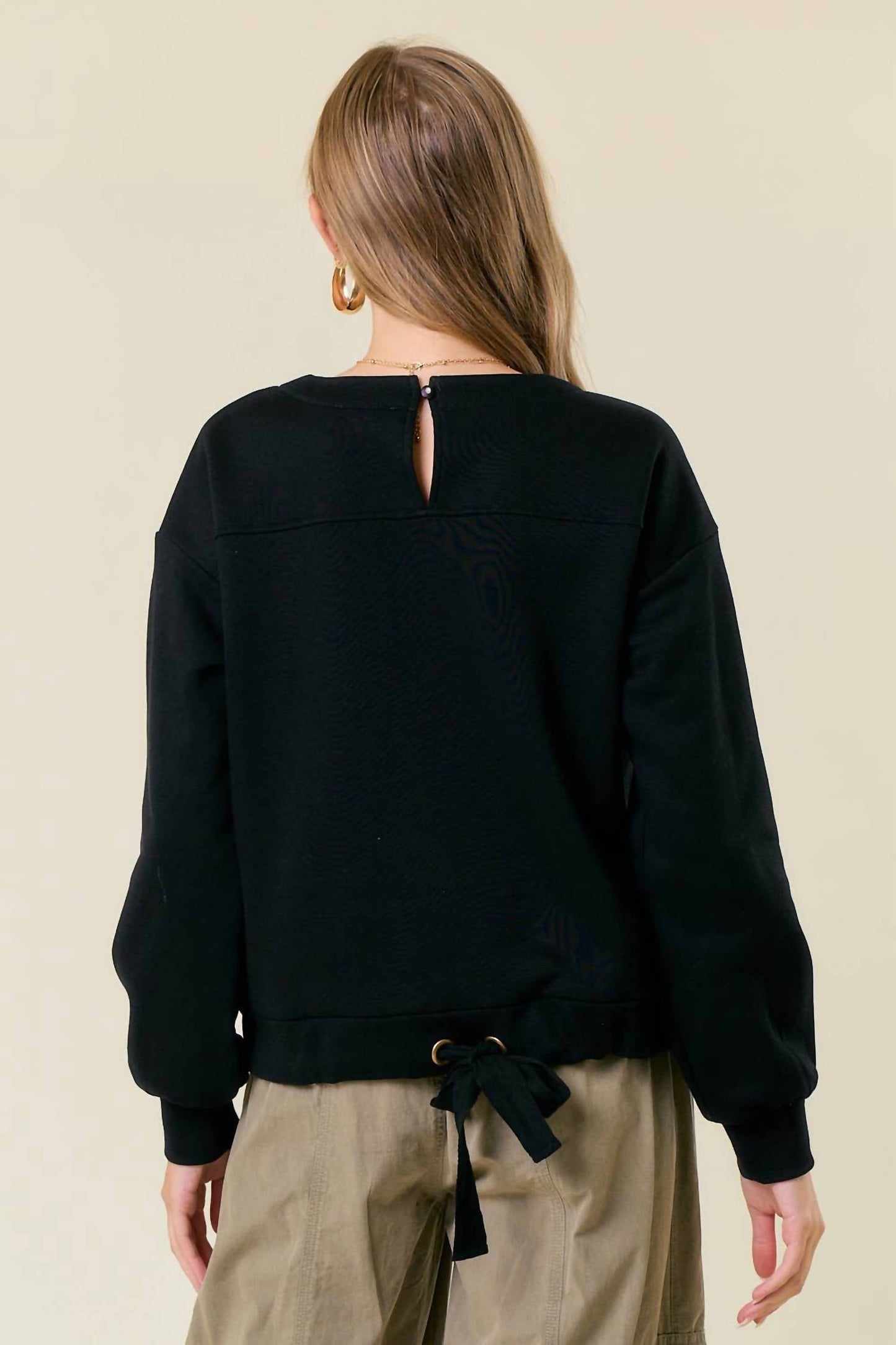 Doe And Rae - Fleece Drop Shoulder Long Sleeve Drawstring Back