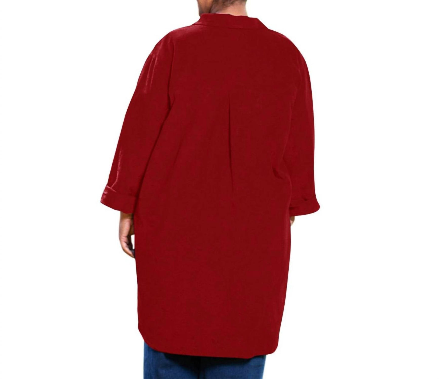 On The Plus Side - Crinkle Cotton Long Sleeve Collar Button Up Tunic - Plus