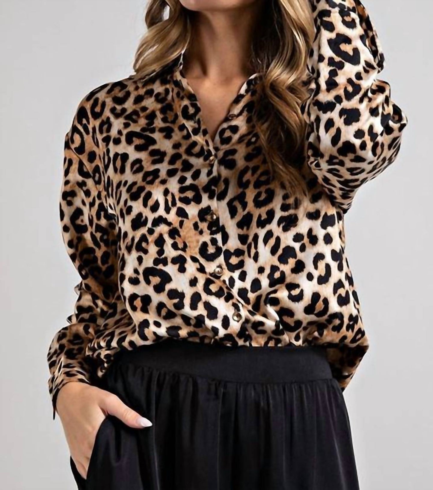 Ee:Some - Leopard Print Button Up Blouse
