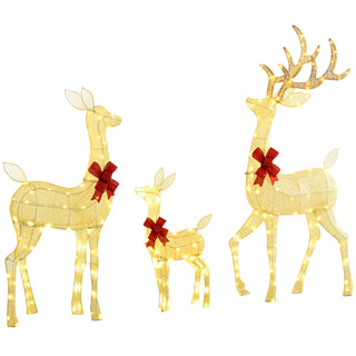 4.5ft 3-Piece Outdoor Light-Up Christmas Deer Family with LED Lights- Silver