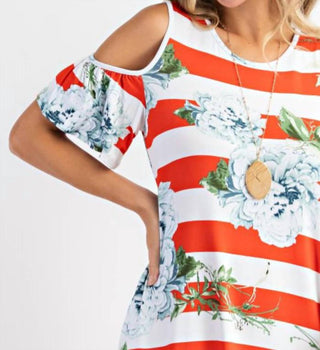 143 Story - Vestido com listras florais e ombros descobertos