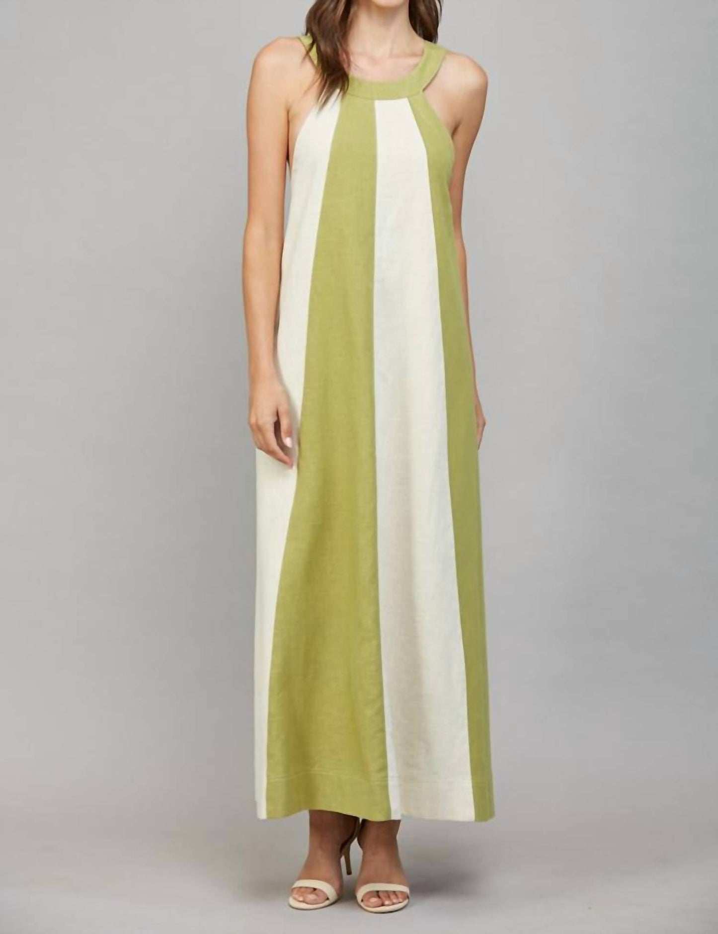 Fate - Linen Blend Colorblock A-line Halter Dress