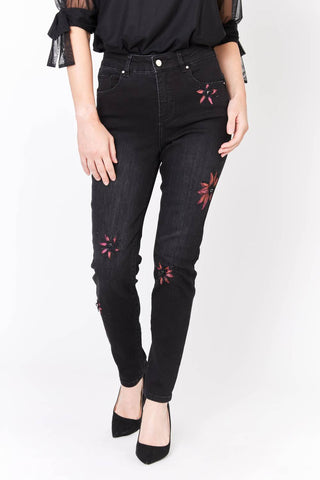 Frank Lyman - Calça Jeans com Flores Bordadas