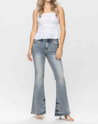 Judy Blue - Calça Jeans Flare Pin Tack Colorida