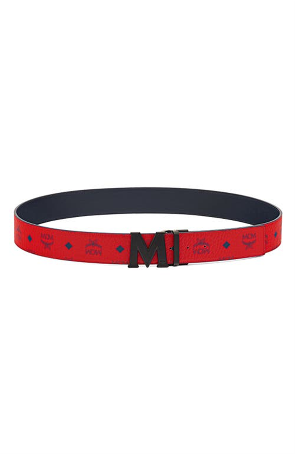 Cinto reversível com fivela de logotipo MCM masculino vermelho tamanho regular