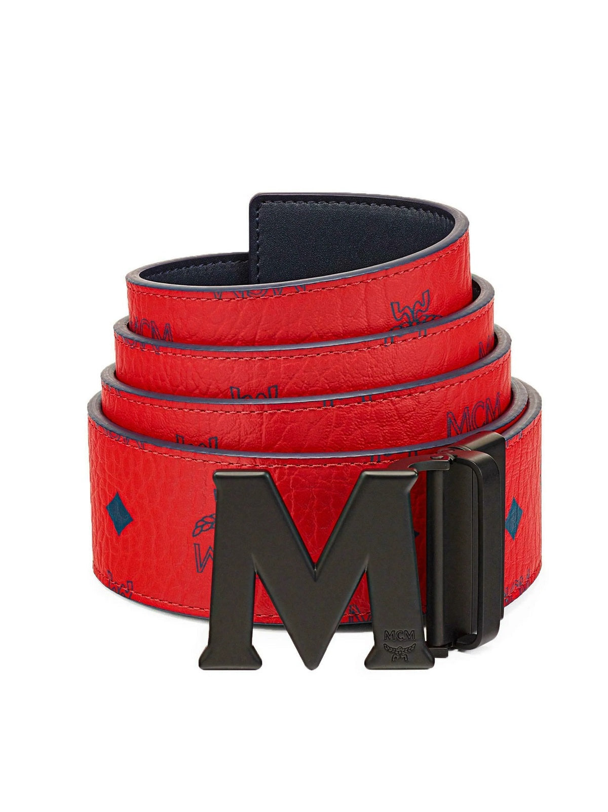 Cinto reversível com fivela de logotipo MCM masculino vermelho tamanho regular