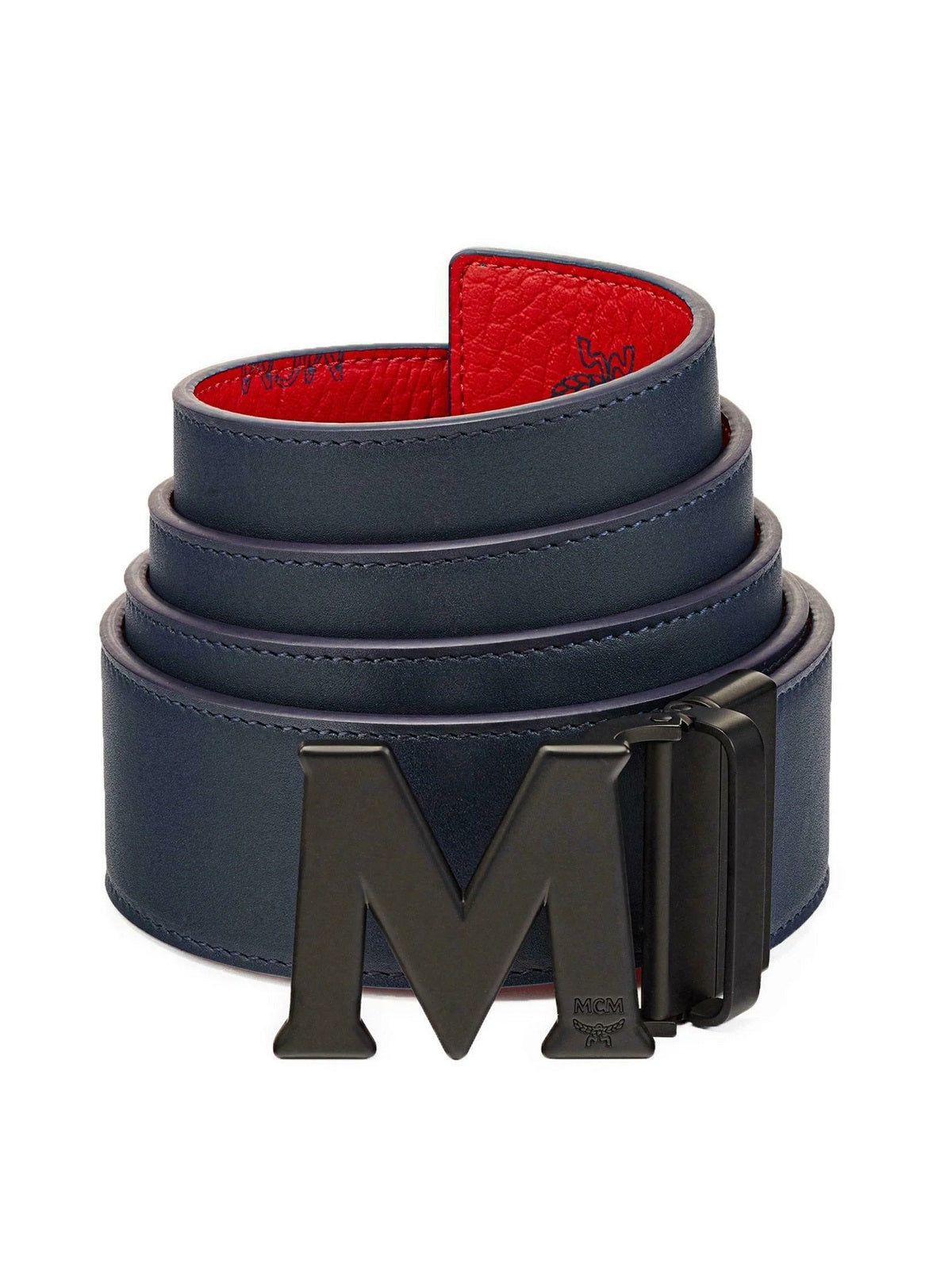 Cinto reversível com fivela de logotipo MCM masculino vermelho tamanho regular