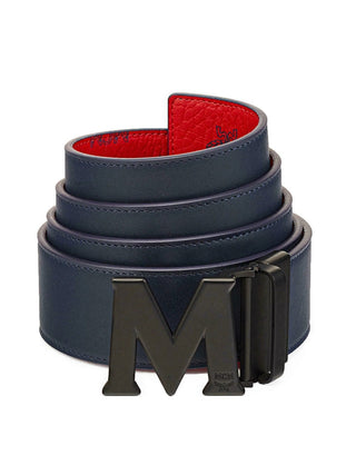 Cinto reversível com fivela de logotipo MCM masculino vermelho tamanho regular