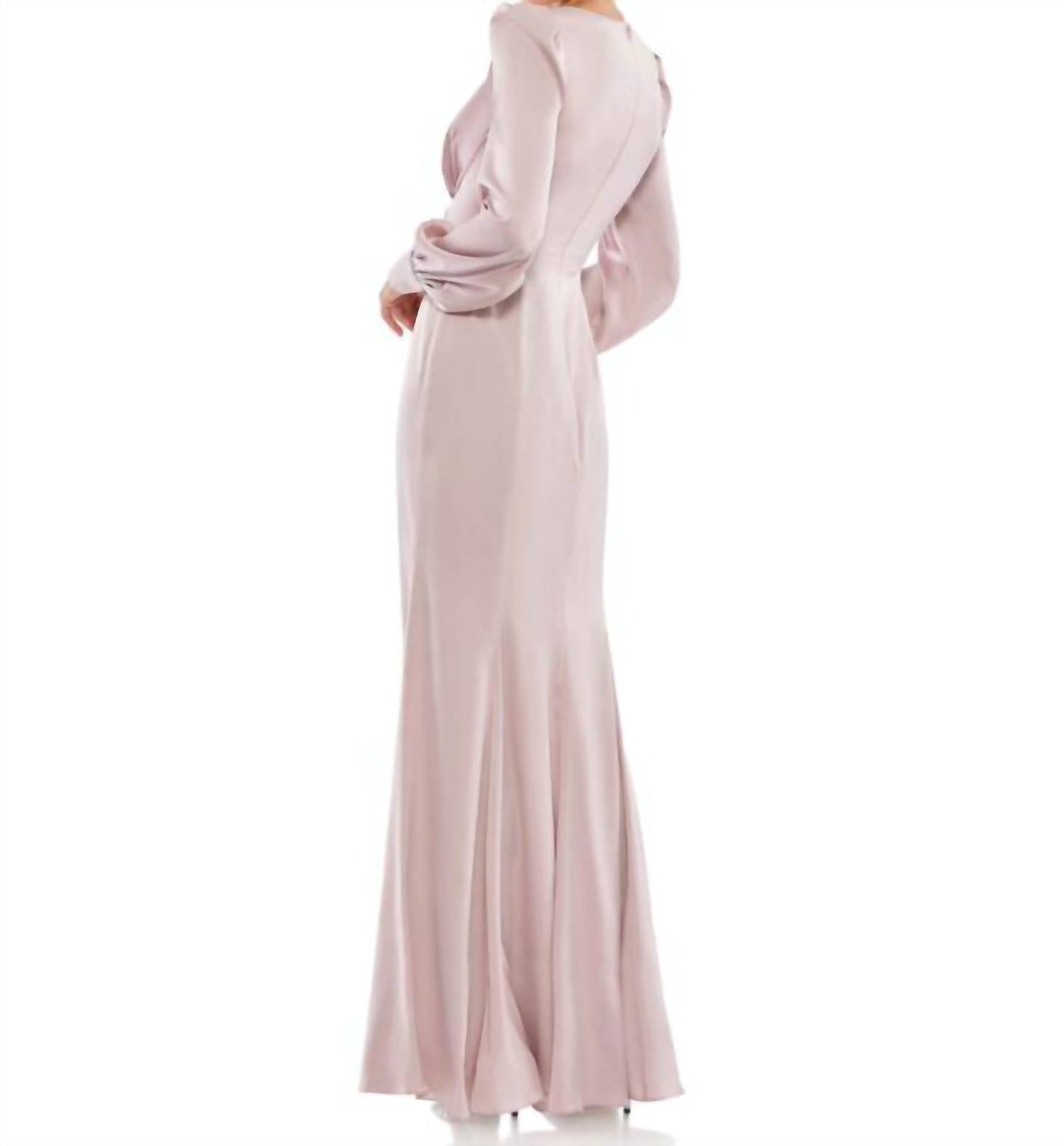 Mac Duggal - Satin Ruched Bishop Sleeve Gown