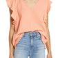 Caslon Coral Pink V-Neck Ruffle Sleeve Top - X Large