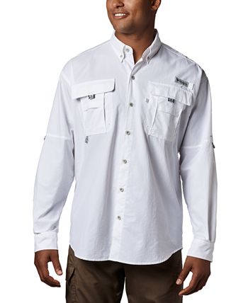 Camisa Columbia Bahama II de manga comprida masculina, branca, tamanho médio