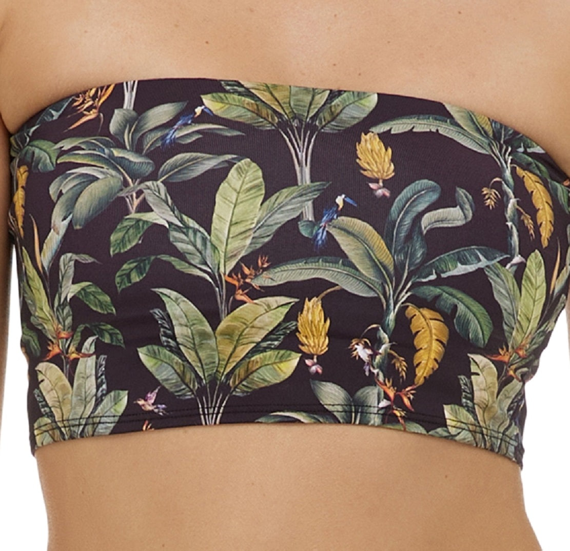 Body Glove Junior's Tropical Leaf Print Tube Bikini Top Maiô Preto Tamanho Médio