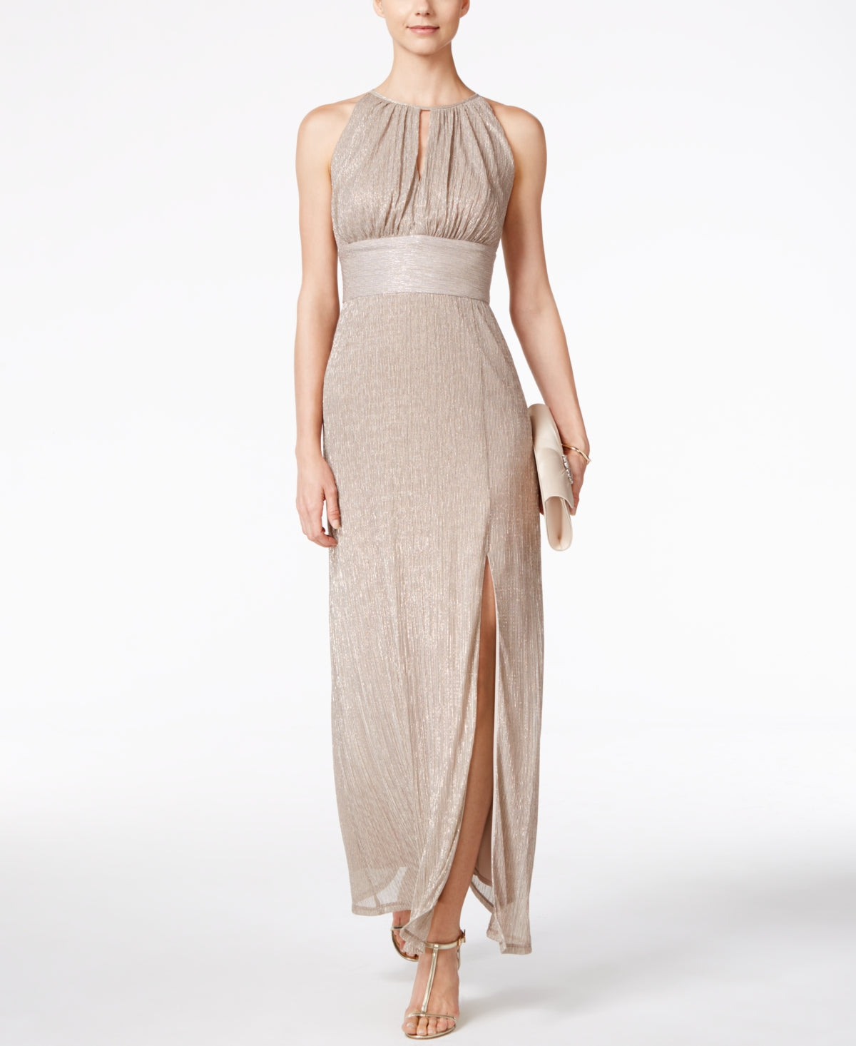 Vestido feminino R &amp; M Richards Shimmer Gown dourado tamanho 4