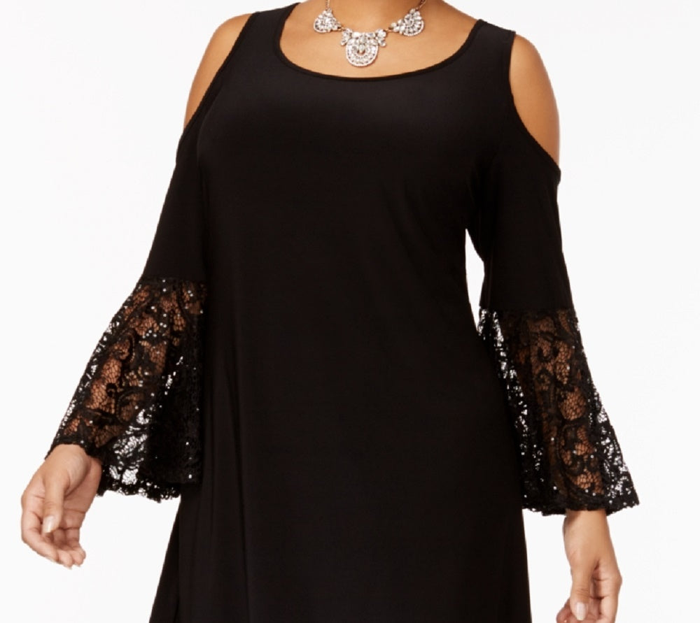 Vestido feminino R &amp; M Richards com ombros descobertos e mangas compridas, preto, tamanho 20W