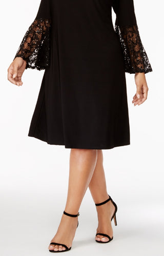 Vestido feminino R &amp; M Richards com ombros descobertos e mangas compridas, preto, tamanho 20W