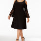 Vestido feminino R &amp; M Richards com ombros descobertos e mangas compridas, preto, tamanho 20W