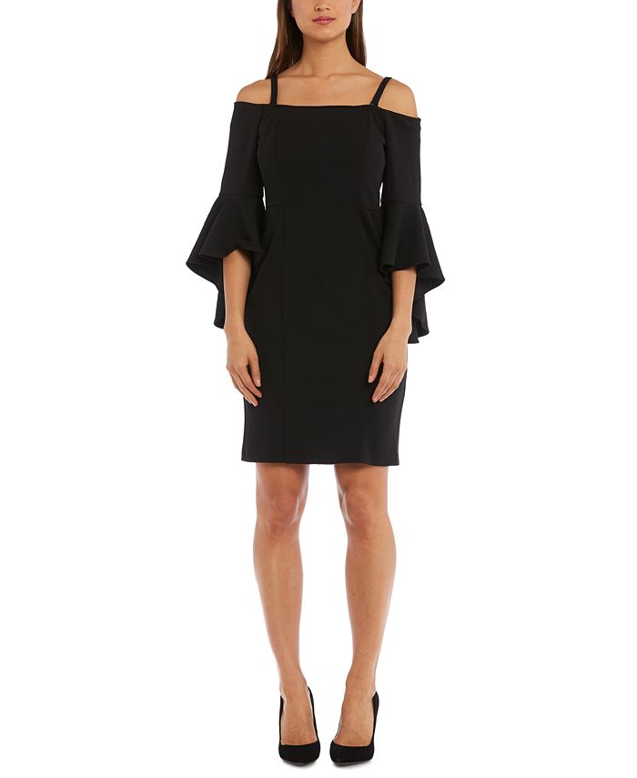 Vestido tubinho com manga sino R &amp; M Richards feminino, preto, tamanho 12