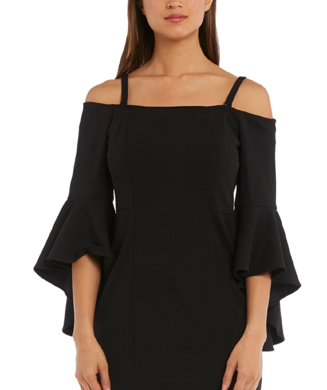Vestido tubinho com manga sino R &amp; M Richards feminino, preto, tamanho 12