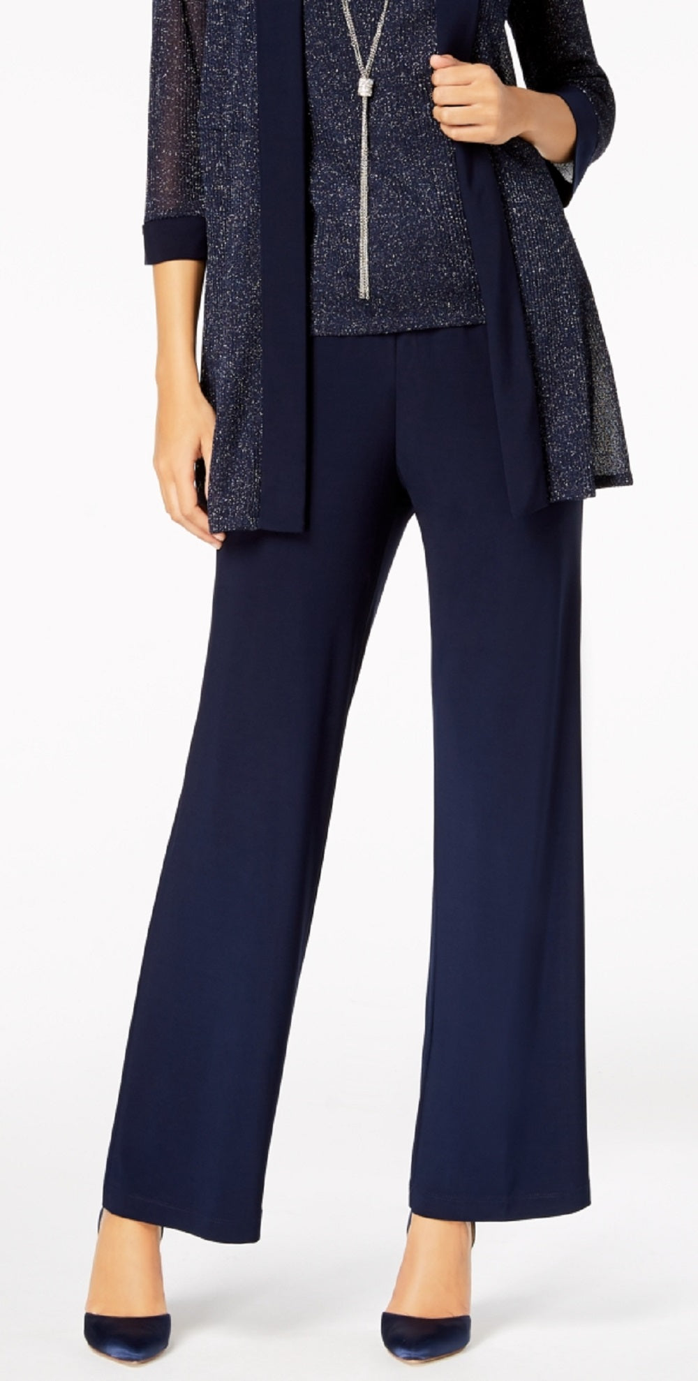 Conjunto de calça e colar metálico feminino R &amp; M Richards, azul, tamanho 6, pequeno