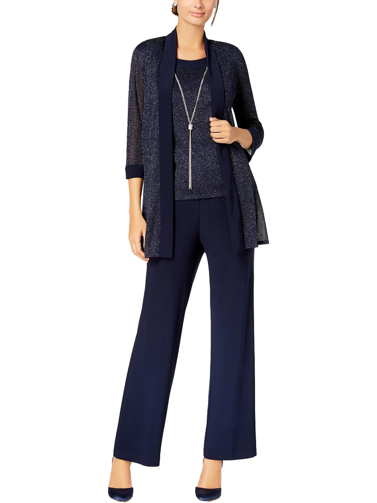 Conjunto de calça e colar metálico feminino R &amp; M Richards, azul, tamanho 14, pequeno