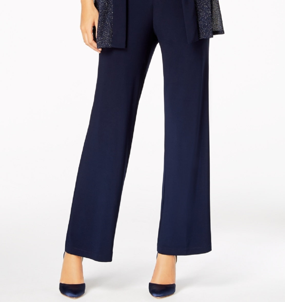 Conjunto de calça e colar metálico feminino R &amp; M Richards, azul, tamanho 14, pequeno