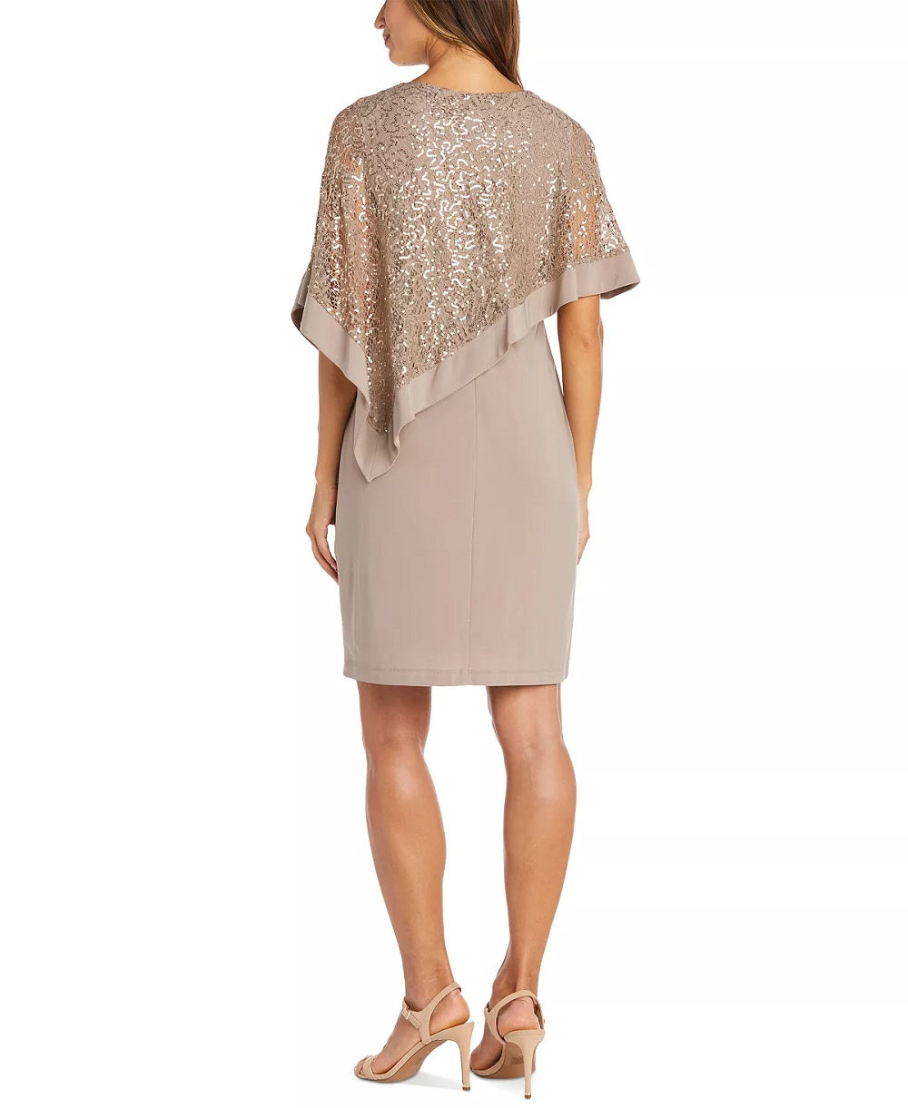 Vestido tubinho com lantejoulas R &amp; M Richards feminino marrom tamanho 4 pequeno